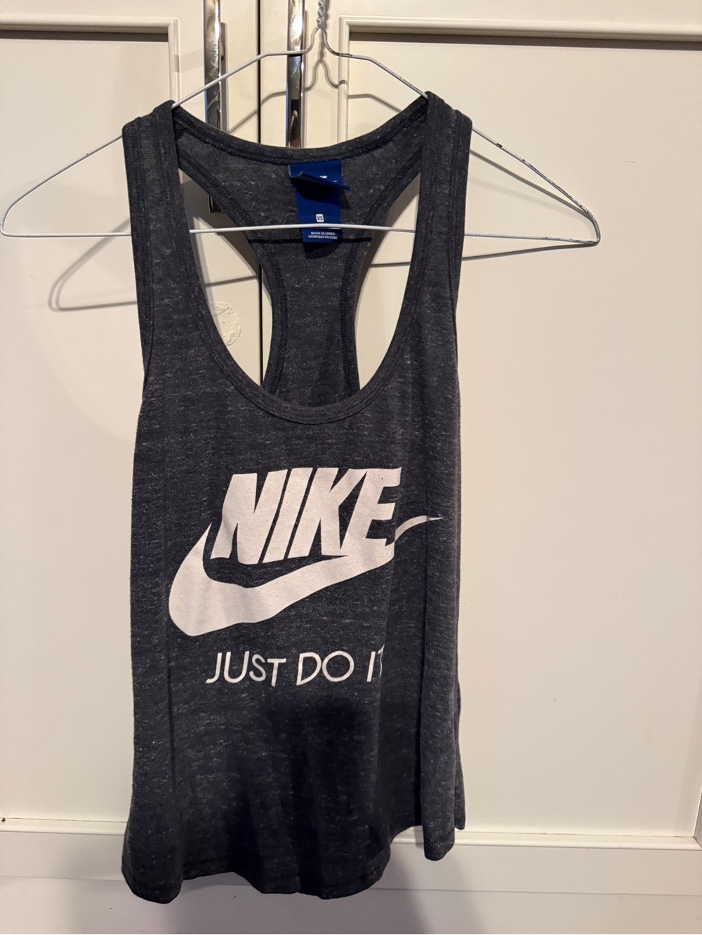 Nike Gray Racerback Tank with Blue Logo Tag